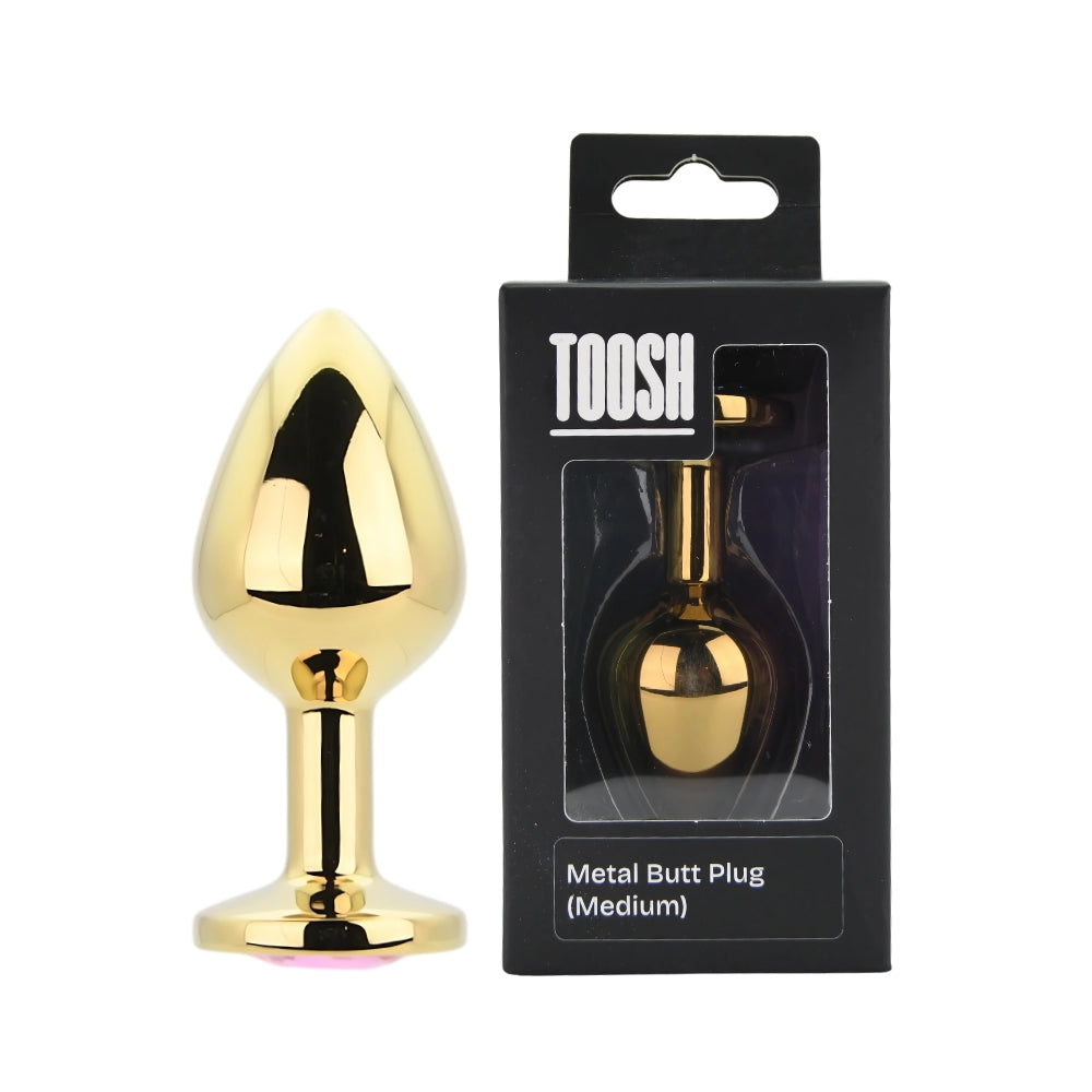 Toosh Gold Metal Butt Plug Medium Pink Stone